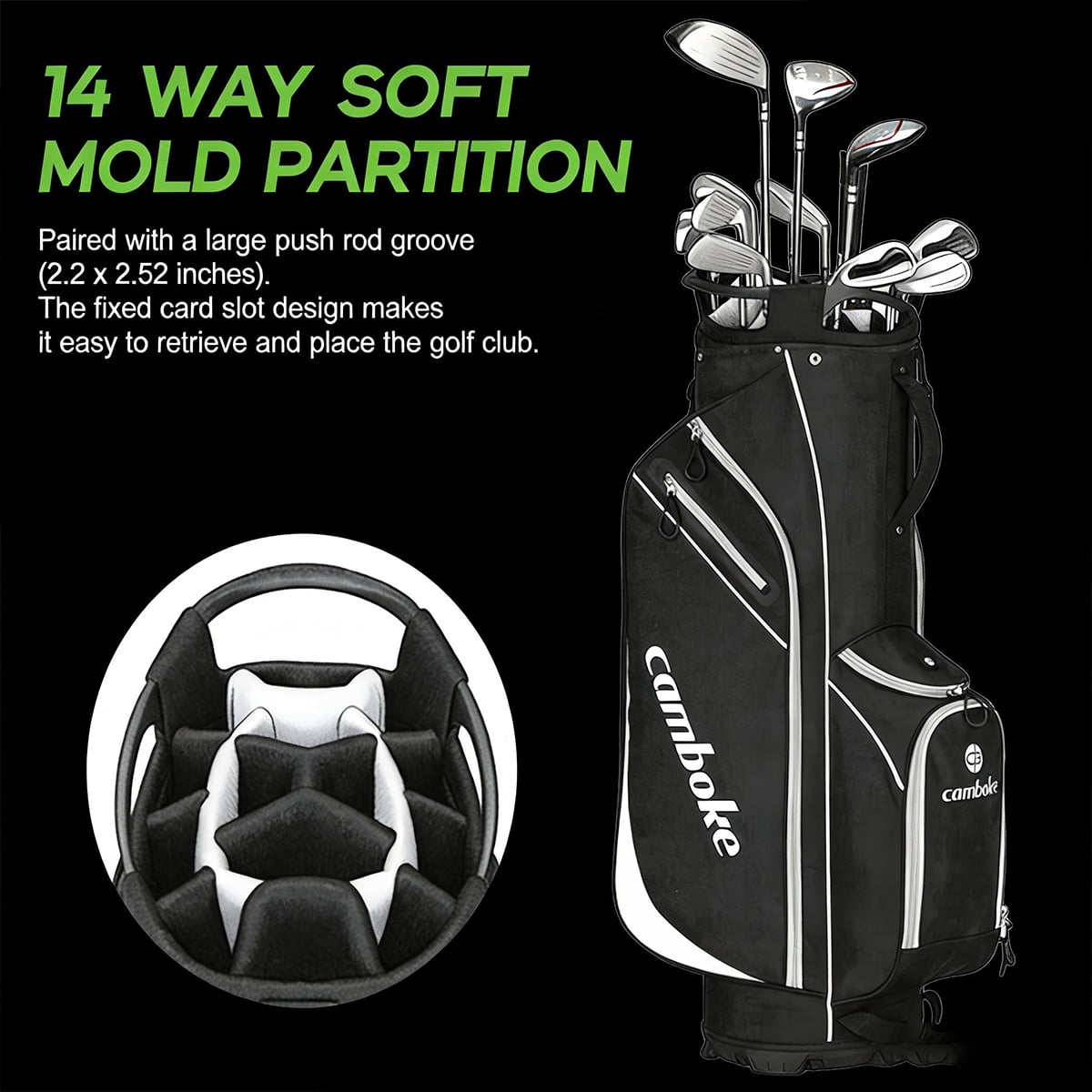 Golf Stand Bag, 14 Individual Full-Length Dividers, with Cooler Pocket, Apparel Storage & Rain Hood - Lightweight & Portable (Black/Red)