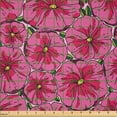 thumbnail image 2 of Ambesonne Floral Fabric by the Yard Microfiber, Pinkish Meadow Blooms Poppy, 5 Yards, Magenta Mustard, 2 of 2
