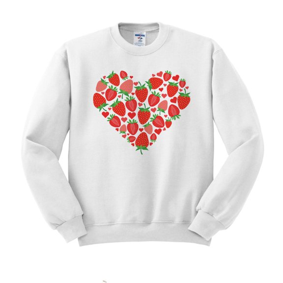 Strawberry Heart Sweatshirt Unisex Large White