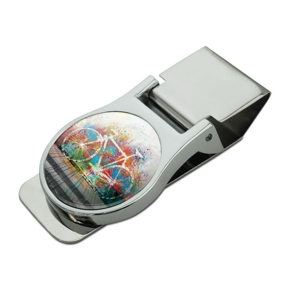 Colorful Rainbow Negative Space Bicycle Bike Wall Satin Chrome Plated Metal Money Clip