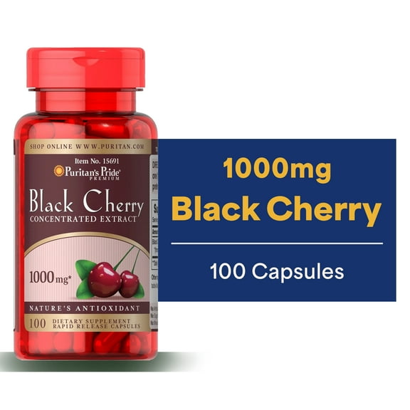Puritans Pride Black Cherry 1000 mg Capsules, 100 Count