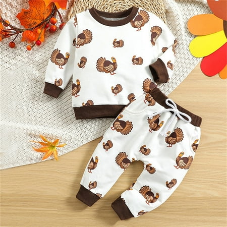 

Baby Boys Girls Print Turkey Autumn Long Sleeve Sweatshirt Pullover Pants T Shirt Set Clothes