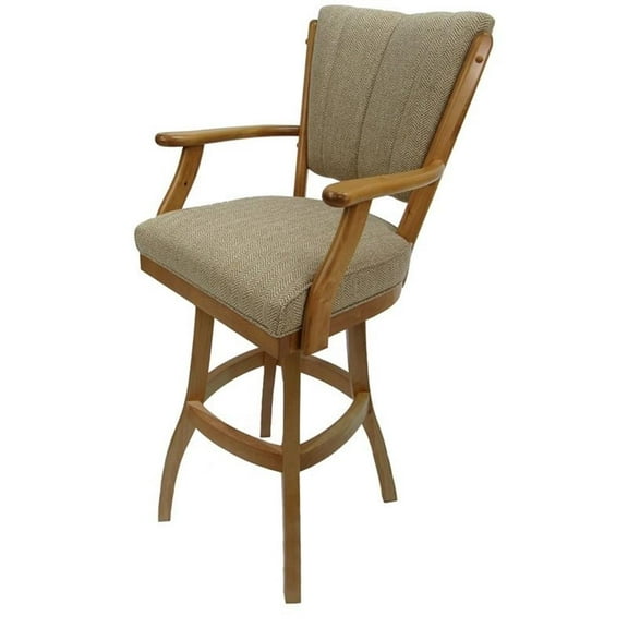 Classic Swivel Wood Extra Tall Bar Stool 35" Seat - Beige Fabric - Natural Frame