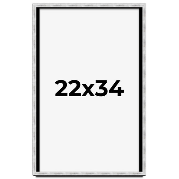 22x34 Frame Brushed Silver Solid Wood Picture Frame | 0.75 Inch Moulding Width | Rabbet Depth 0.75