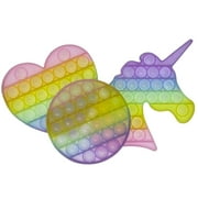 Pastel Rainbow Glitter Bubble Toy 3 Piece Set - Push Pop Bendable, Fidget, Anxiety, Stress Relief
