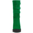 thumbnail image 2 of BLISSFUL STEP Women's Boots Goth Platform Knee High Buckle Chunky Heel Round Toe Faux Suede Boots Green 11, 2 of 8