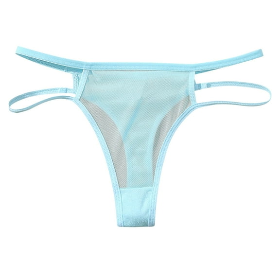 Odeerbi Women's Thongs Seamless Underwear Breathable Soft Stretch Brief Panties Sexy Mesh Thong Low Waisted Triangular Underwear Light Blue