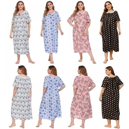 

Ladies Short Sleeve Printed Floral Nightdress Casual Long Dress