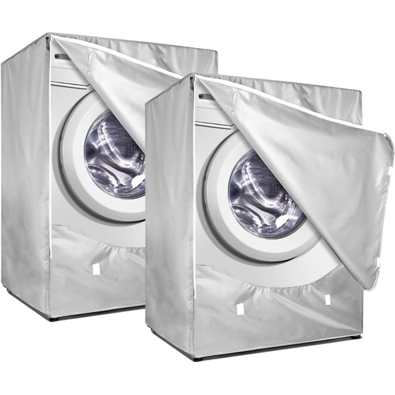 2Pack Washer and Dryer Covers, Washing Machine Cover with Zipper Design, Waterproof & Dustproof & Anti-UV Washer Covers Fit for Most Front Load Machine, 27"W x 33"D x 39"H -Silver