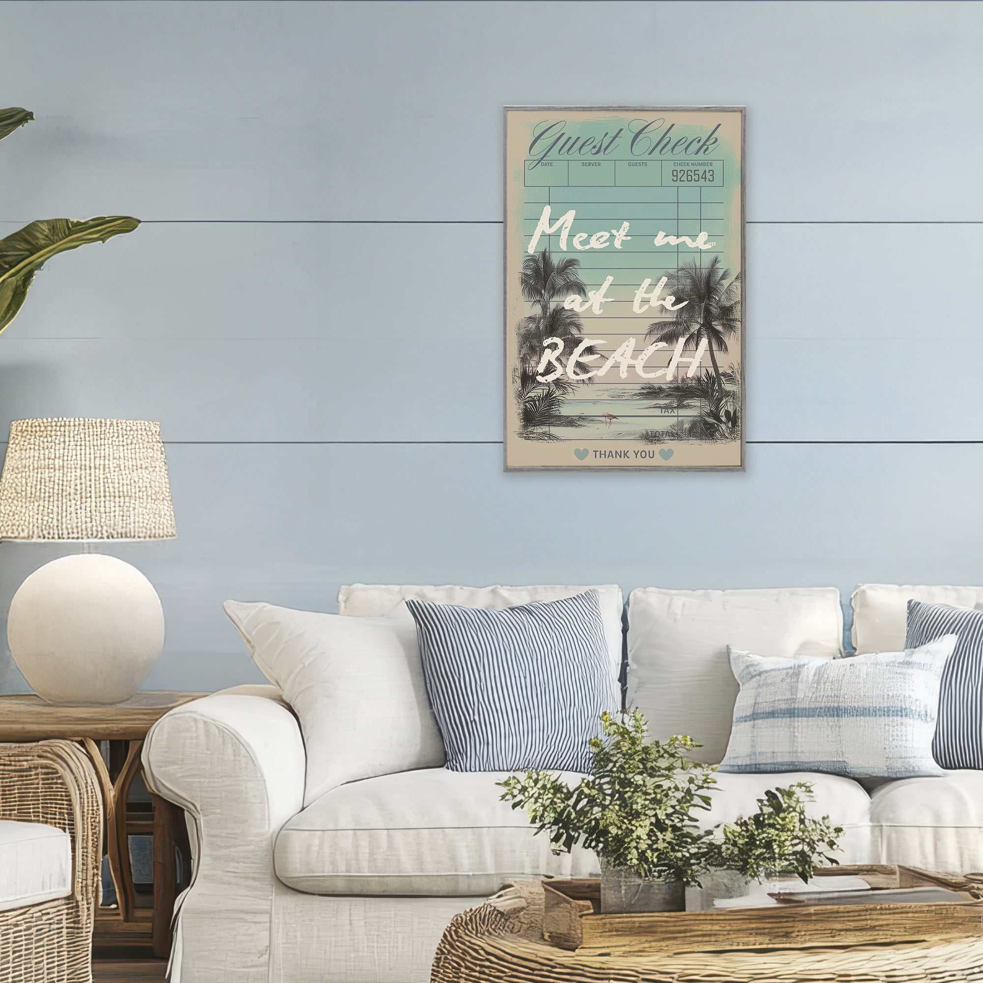 Stupell Industries Meet Me At Beach Check Gray Framed Giclee Art, design by Annabelle Hall