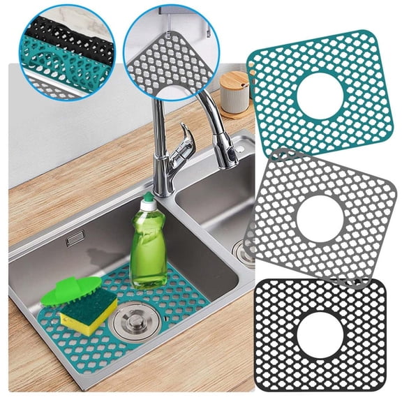 12.6 X 11.8 Inch Silicone Sink Mat, Non-Slip Hollow-Out Drain Pad, Flexible Heat-Resistant Protective Mat with Raised Design for Kitchen Sink, Dishwashing, Countertop Protection for Home, Family Use