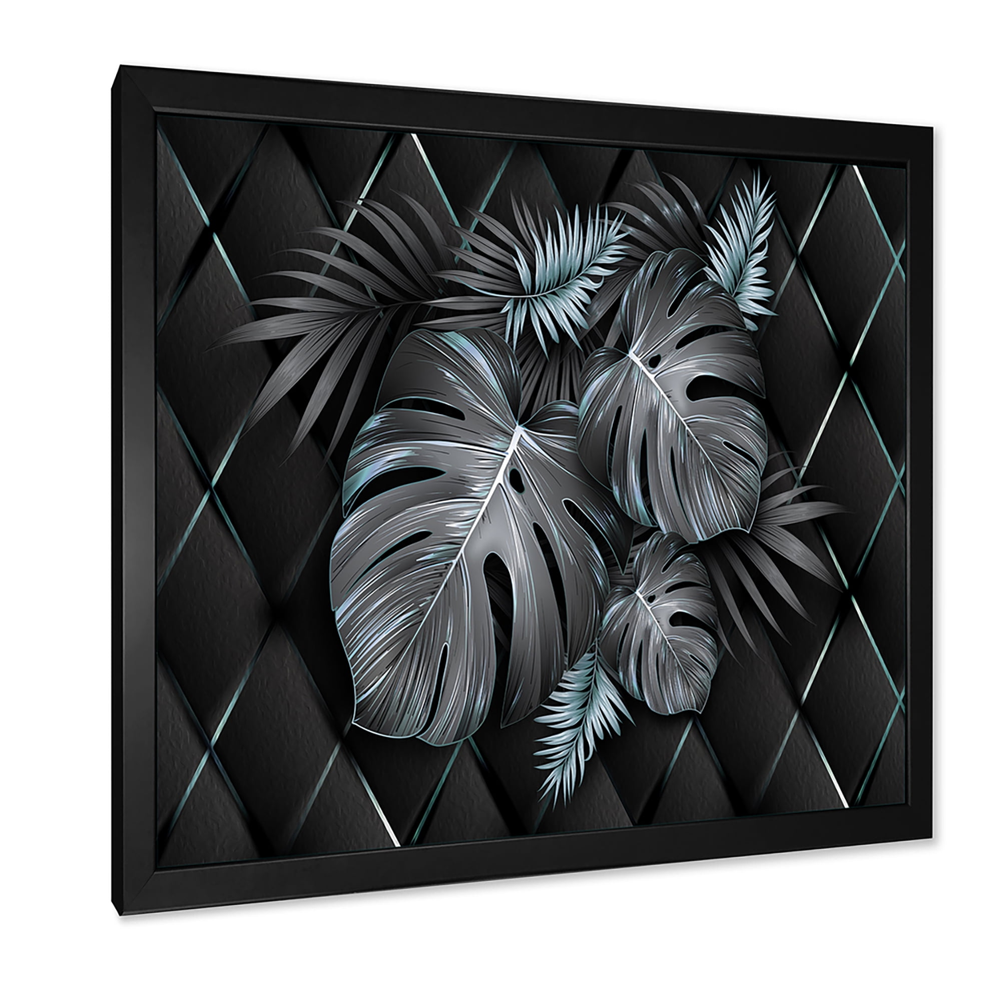 Designart 'Gold and Black Tropical Leaves I' Modern Framed Art Print