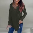 thumbnail image 2 of Timegard Hauts pour Femmes Col en V avec Cordon de Serrage Blouse Mi-Longue Confortable Décontractée Couleur Unie Mode Automne, 2 of 6