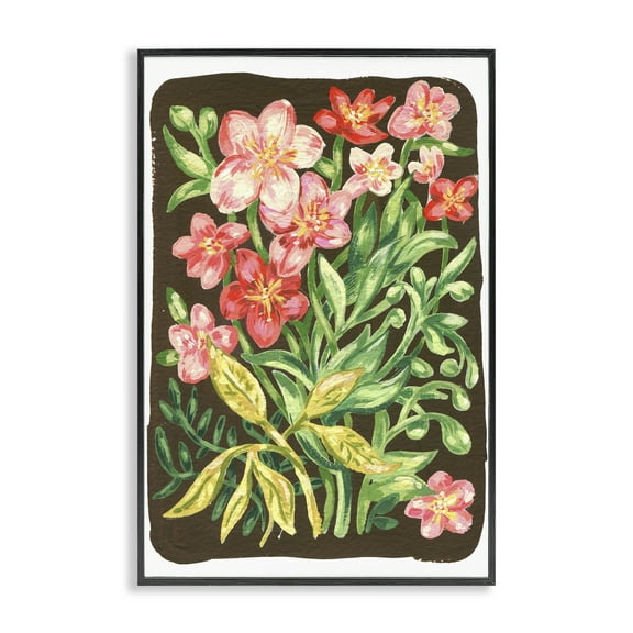 Stupell Industries Garden Flowers on Brown Floral Painting Black Framed Art Print Wall Art, 12 x 18