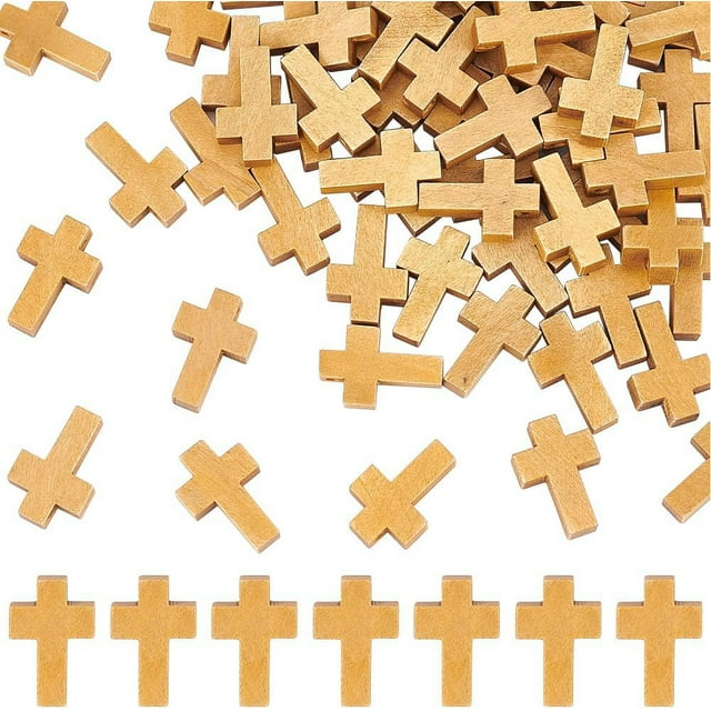 100 minicuentas de madera a granel, cruces de madera de bolsillo, rosarios de Pascua, crucifijos colgantes para hacer joyas, adornos colgantes, recuerdos de fiesta.
