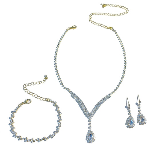 Nvzi-c Bridal Wedding Jewelry Set Crystal Necklace Bracelet Earrings Set for Bride Bridesmaid Rhinestone Necklace Prom Costume Jewelry Set Accessories for Women,B12