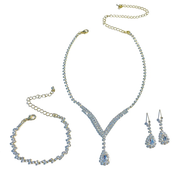 Nvzi Conjunto de joyería nupcial, collar de cristal, pulsera, pendientes, conjunto para novia, dama de honor, fiesta de graduación, conjunto de joyería, accesorios, B12