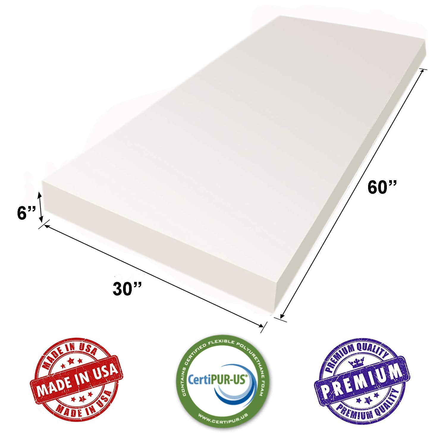 AK TRADING CO. Upholstery Foam Padding Great for Seat Replacement, Bedding Support, Upholstery Sheet - CertiPUR-US Certified - 6" H x 30" W x 60" L