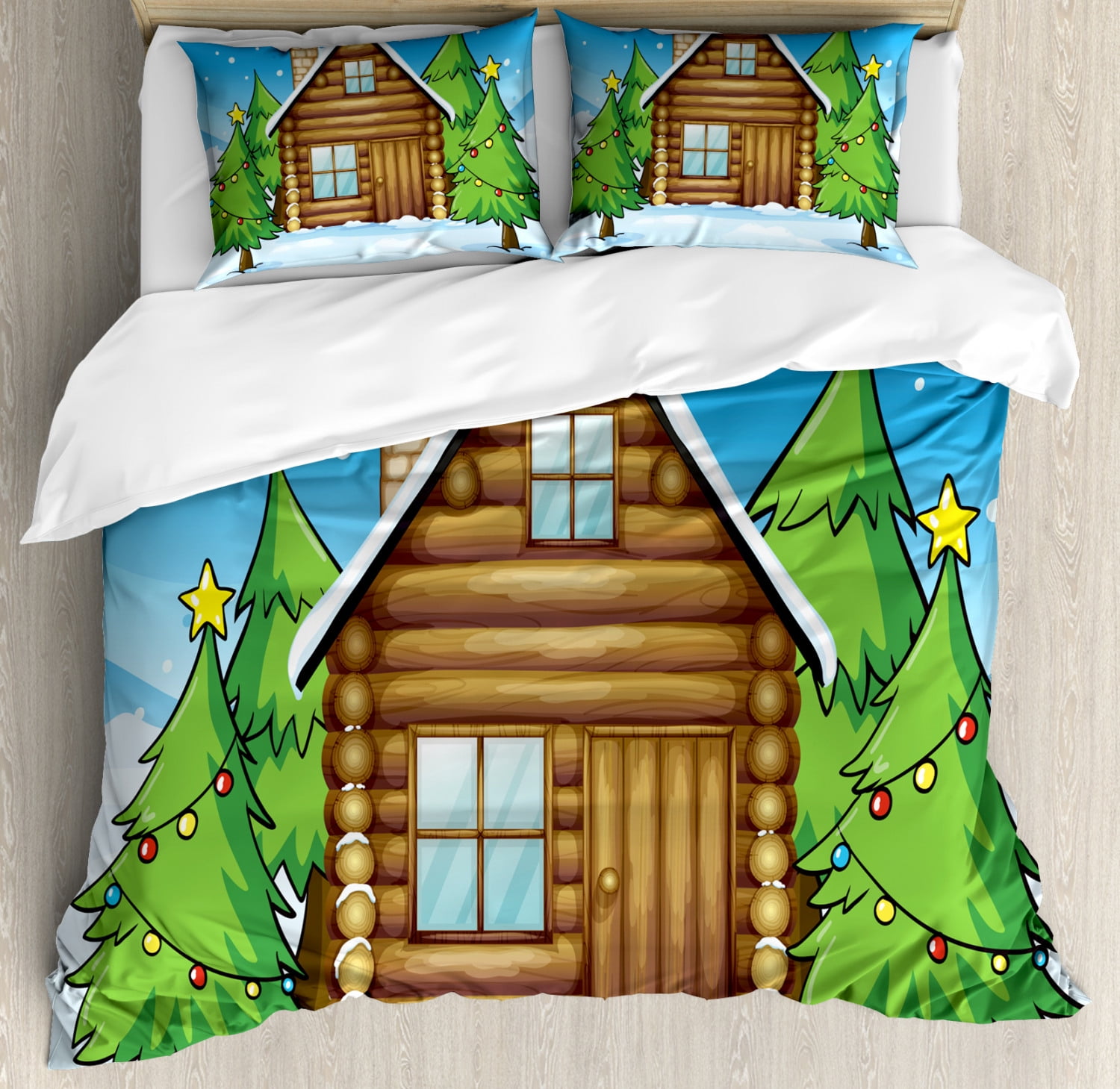 Log Cabin Duvet Cover Set, Illustration of a Cabin in ...
