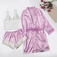 thumbnail image 2 of Glisme Silk Pajamas For Women Set Set Floral Lace Sleepwear Camisole Top Shorts And Robe 3Pcs Pjs Lightweight Purple Homewear, 2 of 4
