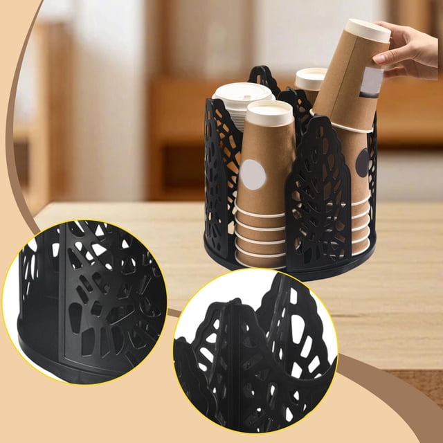 Dispensador de vasos de papel, soporte para tazas de café, organizador de barra resistente para mostrador, estante de almacenamiento para restaurante, negro