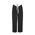 thumbnail image 4 of Olyvenn Women's Drawstring Wide Leg Pants, Colorblock Casual Loose High Waisted Beach Palazzo Pants with Pockets Black 12, 4 of 4