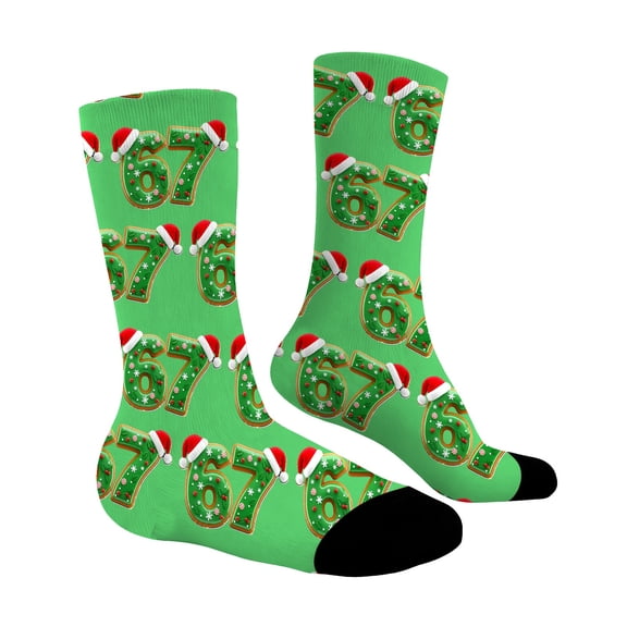 3‑Pair Pilates Socks Green Fun-pattern Knee-high Printed Baseball-style Casual Sports Socks Compression Socks for Women