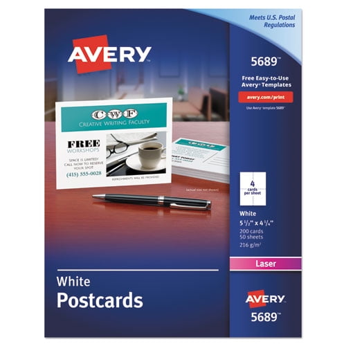 Printable Postcards, Laser, 80 lb, 4.25 x 5.5, Uncoated White, 200 Cards, 4 Cards/Sheet, 50 Sheets/Box Printable Postcards, Laser, 80 lb, 4.25 x 5.5, Uncoated White, 200 Cards, 4 Cards/Sheet, 50 Sheets/Box