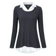 thumbnail image 2 of Women's Long Sleeve Contrast Collared Shirts Patchwork Work Blouse Tunics Tops, 2 of 5