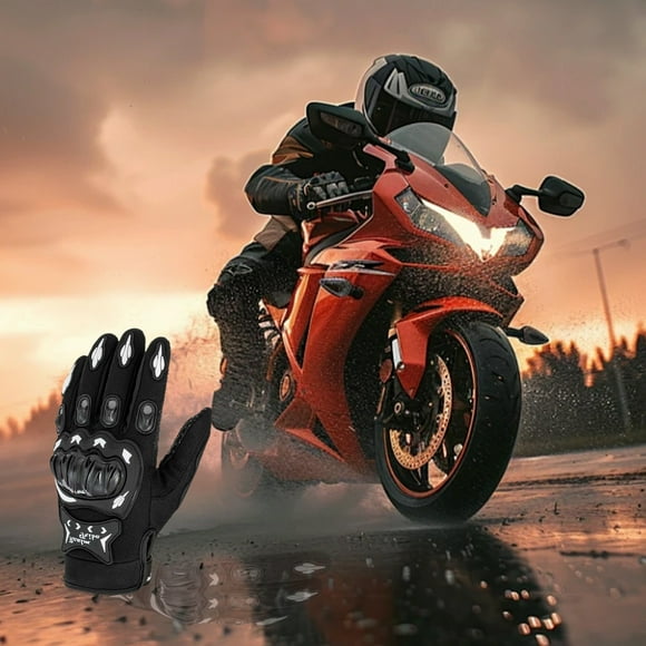 Motorcycle Gloves Riding Gloves, Racing Motocross Bike Gloves One Pair, Nylon Protective Padding Palm Width 9.5-10cm for Racing Off Road Bike Riding, White