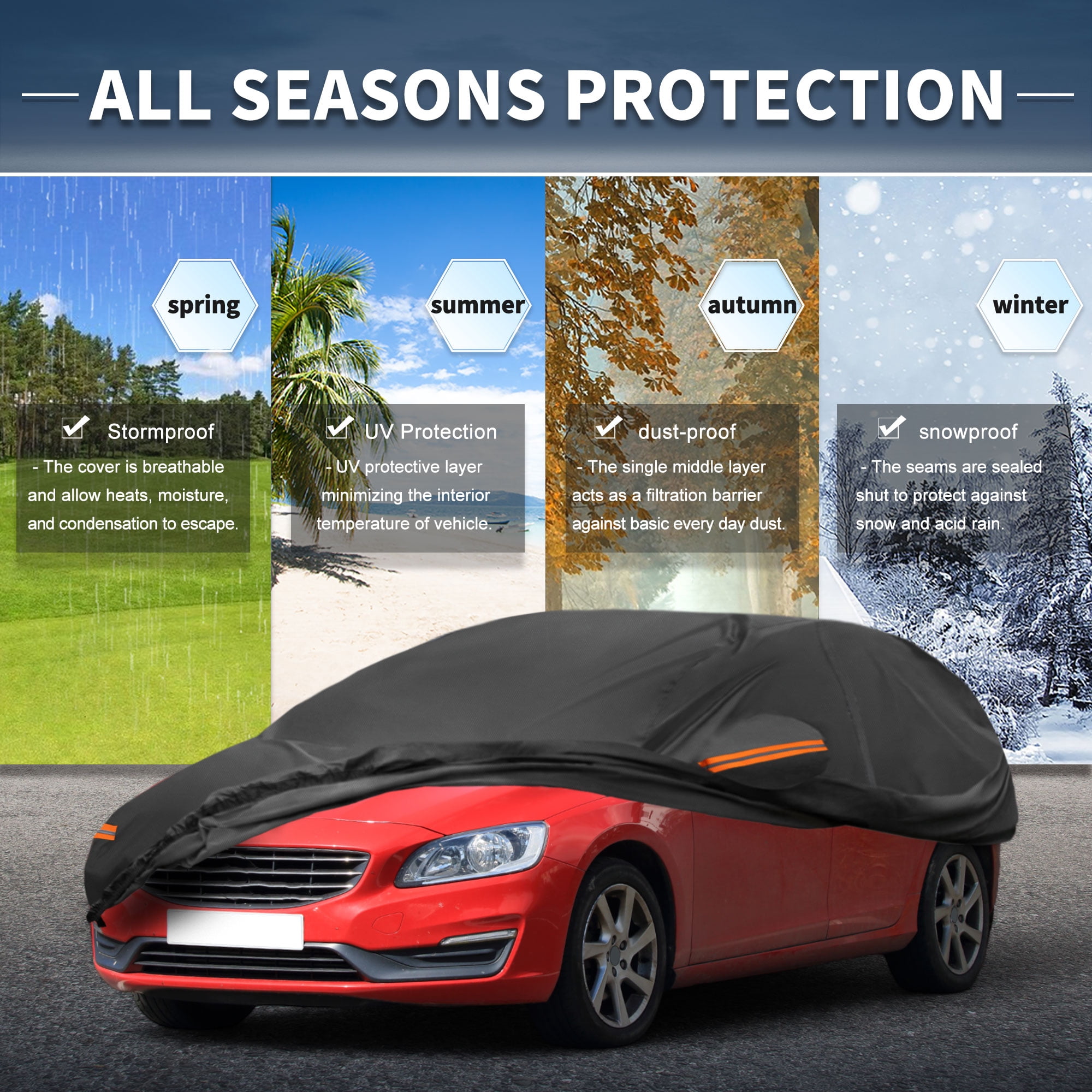 Unique Bargains Car Cover 210D-PU Oxford Outdoor Full Car Cover Waterproof Windproof Black for Volvo V60