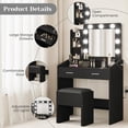 thumbnail image 2 of Black Modern Vanity Desk with Large LED Mirror & Power Outlet - 7 Drawers - Adjustable Light Modes - Cushioned Stool, Hairdryer Holder - Makeup Table Set for Bedroom - Color: black, 2 of 8