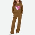 thumbnail image 2 of WAVSUF Girls Sweatshirt Sets Graphic Top and Flare Sweatpants Winter Trendy Outfits 2 Piece Brown 10-12, 2 of 6