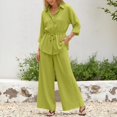 thumbnail image 4 of Cameland Women's 2 Pieces Long Sleeve Outfits Sweatsuits Tracksuit Set for Women Women Fall Winter Solid Collared Long Sleeve Shirt Adjustable Waist Pants Two Piece Set Green L, 4 of 5