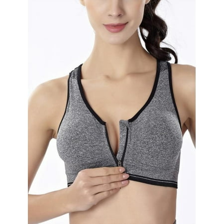 

SUPERHOMUSE Women s Zip Front Sports Bra Wireless Post-Surgery Bra Active Yoga Sports Bras M-4XL