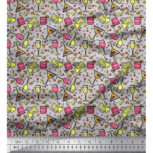 Soimoi Rayon Fabric Wine & Beer Beverages Print Fabric by Yard 56 Inch Wide