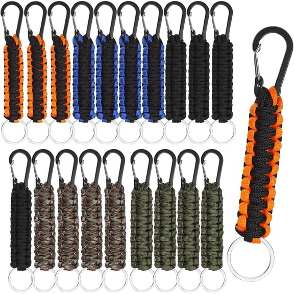 20 Pcs Paracord Keychain Military Braided Keychain Clip with Strap Paracord Backpack Strap with Hooks for Camping