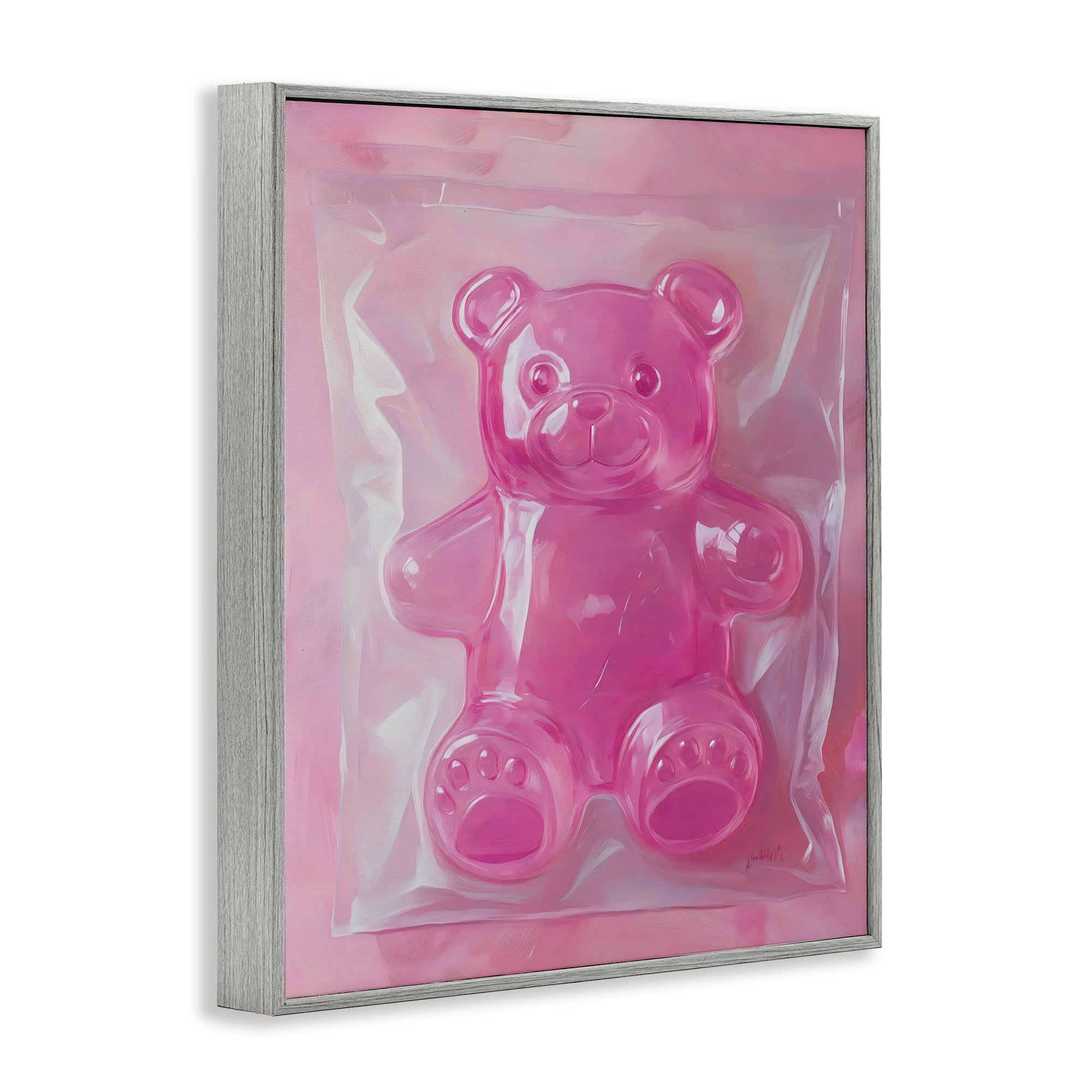 Stupell Industries Pink Gummy Candy Bear Gray Framed Giclee Art, design by The Prints Vibe