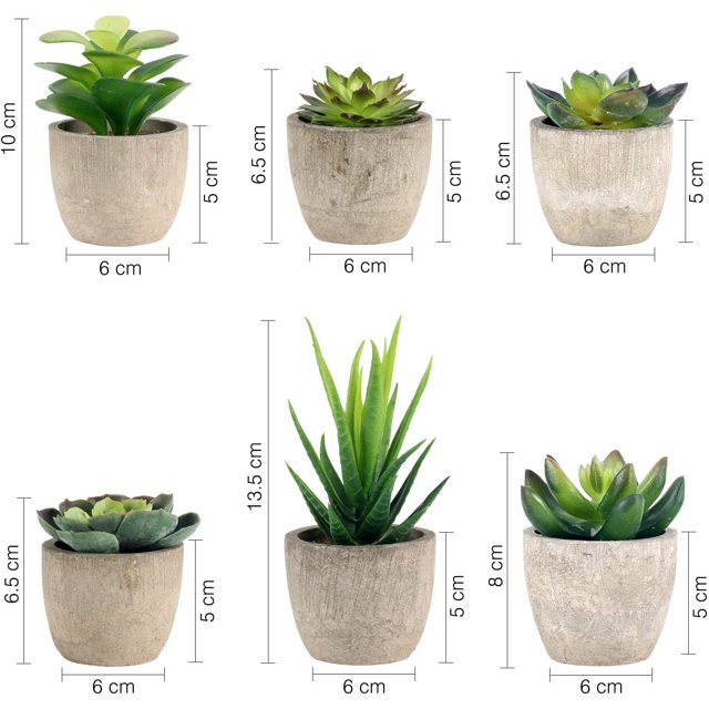 Plantas de interior falsas 6 piezas, plantas falsas con adornos de césped artificial en maceta gris para escritorio de boda al aire libre Jardín Nuevo regalo para el hogar, suculentas pequeñas Vhermosa YQ-1526