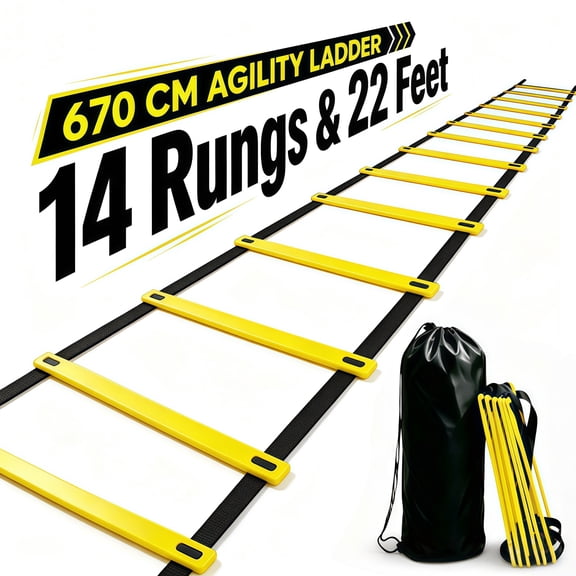22 FT Agility Ladder, 14 Rung Adjustable Speed Training Ladder with Carry Bag, Portable Fitness Feet Training Equipment for Soccer, Football, Basketball, Indoor Outdoor