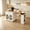 White + MDF, variant on AUU 80" Expandable Walnut Finish Kitchen Island with Dining Table, Marble-Grain Countertop, Power Outlet, and Mobile Storage Cart with Cabinet & 2 Drawers