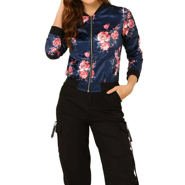 INSPIRE CHIC Blouson Bomber pour Femme Coupe Ajustée Léger à Fermeture Éclair S Bleu Foncé