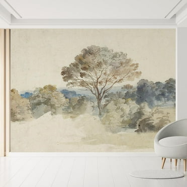 Wall Mural Watercolor Landscape Serene Tree and Forest Scene in Soft Pastel Tones Removable Self-Adhesive Wallpaper Wall Decoration for Bedroom Living Room - 108"x168"