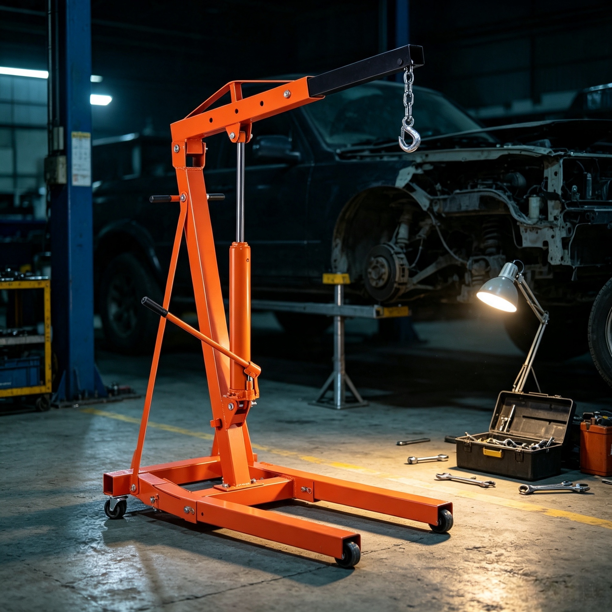 3-Ton Hydraulic Long Ram Jack, Engine Hoist Cylinder with Clevis Base for Garage & Shop Cranes