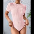 thumbnail image 4 of Bodysuits for Womens Crew Neck Short Sleeve Body Suits Going Out Outfits Summer Leotards Tops Onesie Shirts Pink S, 4 of 7
