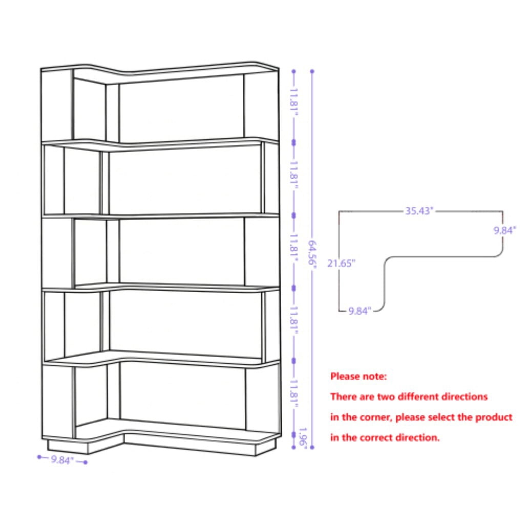 5-Tier L-Shaped Corner Bookshelf, 35.43" Freestanding Wooden Bookcase with Anti-Drop Panels & Anti-Tip Device, Open Display Storage for Living Room, Bedroom & Home Office, Red