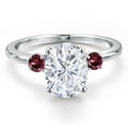 thumbnail image 3 of Gem Stone King 14K White Gold White Moissanite and Red Rhodolite Garnet Engagement Ring for Women | 3.24 Cttw | Oval 10X8MM | Gemstone Birthstone | Size 5, 3 of 6