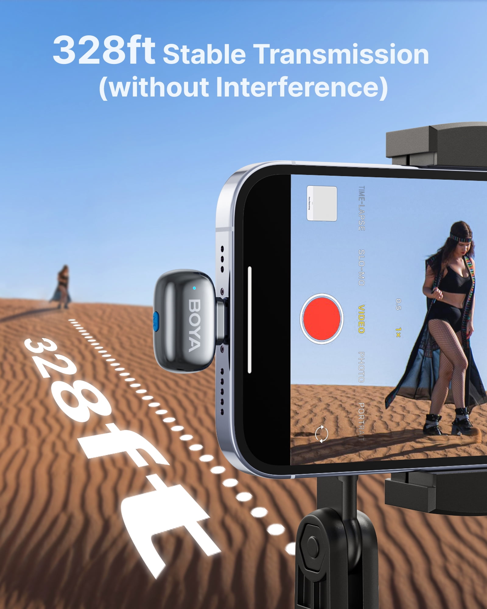 BOYA Mini 2 Wireless Lavalier Microphone, for iPhone/iPad/iPod, 30H,MIF, 328 FT, AI Cancelling, with Charging Case for Vlog, Streaming, Gray