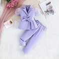 thumbnail image 2 of Girl's Formal Wear 2 Piece Outfits, Button Puff Short Sleeve Blazer and Pants Suit Set, 2 of 6