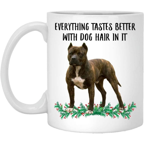 Funny Saying Gifts For Pet Lovers American Bully Yellow Brindle Everything Tastes Better With Dog Hair In It Christmas 2022 Gifts Coffee Mug White 11 Oz